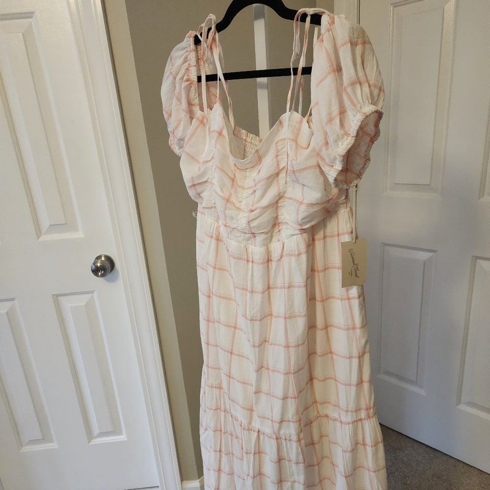 Universal Thread Women's Puff Short Sleeve A-Line Dress - Cream Plaid XL - Picture 2 of 9